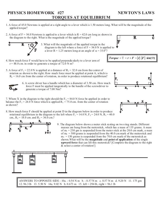 physics homework #27 torques at equilibrium physics homework #27 torques at equilibrium